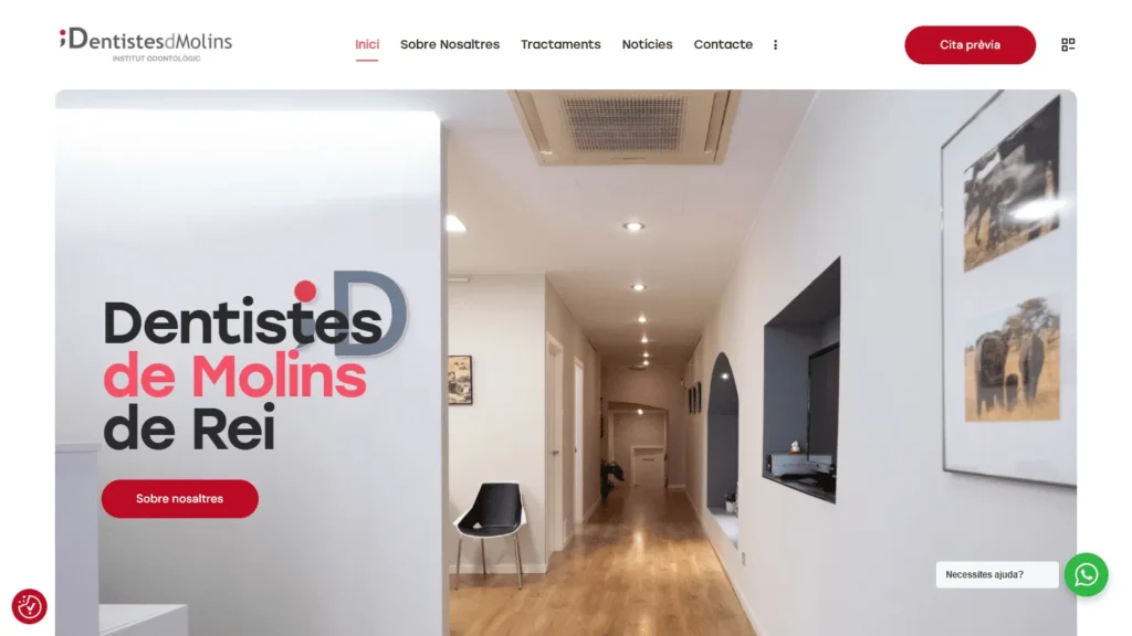 Captura de la web WordPress de Dentistes de Molins de Rei (dentistesdemolins.com), diseñada por Websden