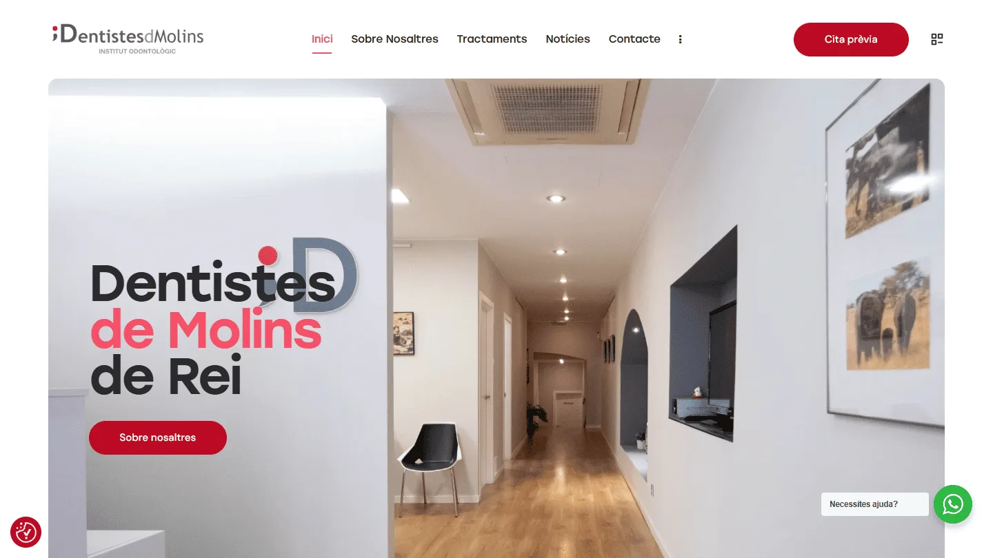 Captura de la web WordPress de Dentistes de Molins de Rei (dentistesdemolins.com), diseñada por Websden
