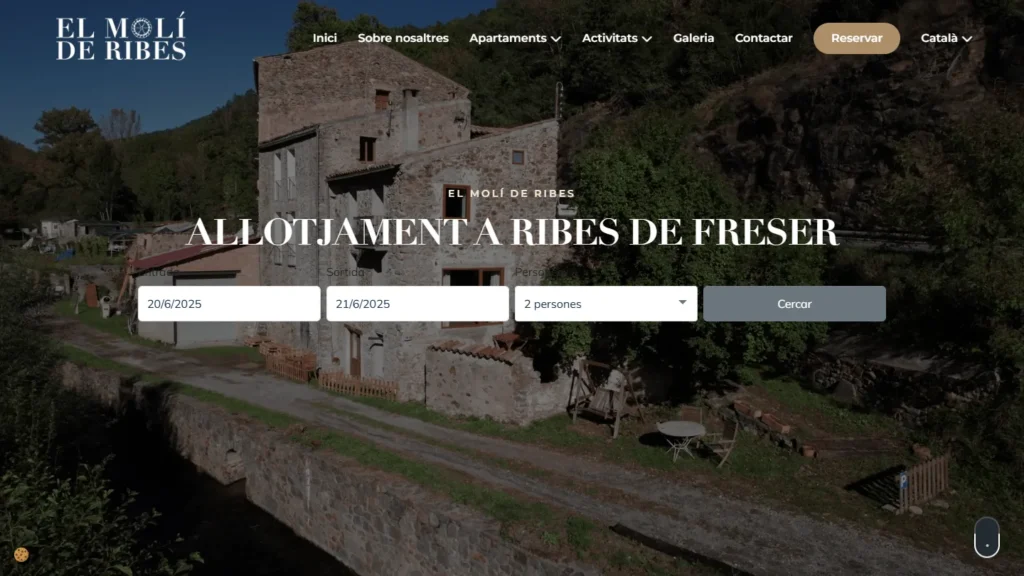 Captura de la web multipage de El Molí de Ribes (elmolideribes.com), diseñada por Websden